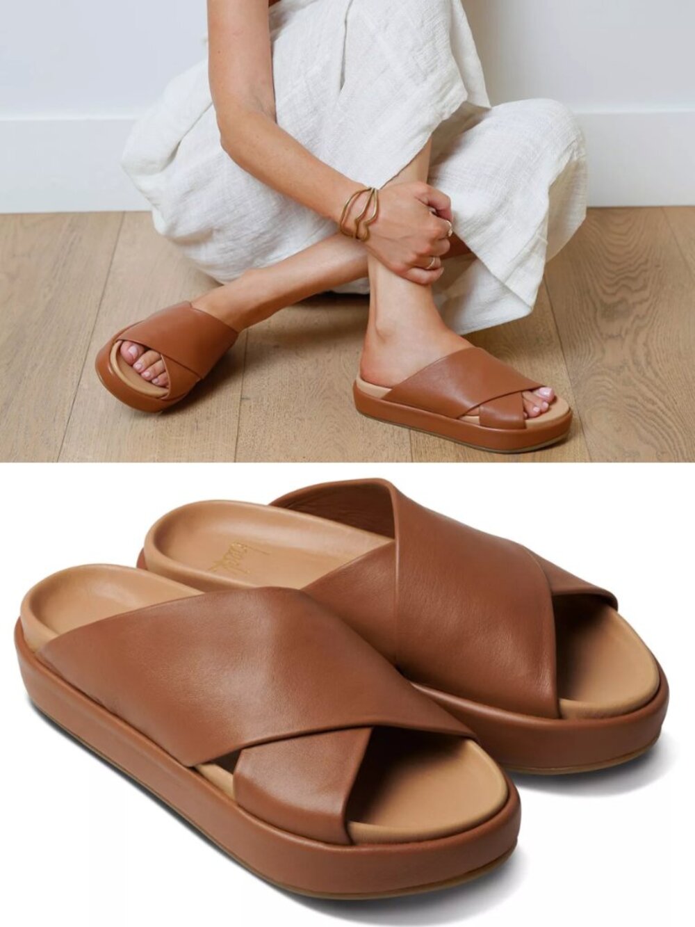 beek Kite Platform Slide Sandal Tan Leather Memory Foam Size 9 NWT